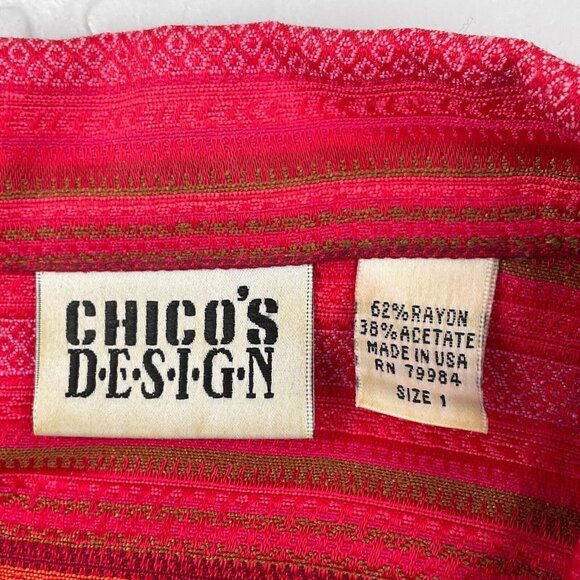 Chic's Shacket Women 1 Medium 8 Pink Red Green Woven Shirt Boho‎ Casual USA VTG - Picture 5 of 11